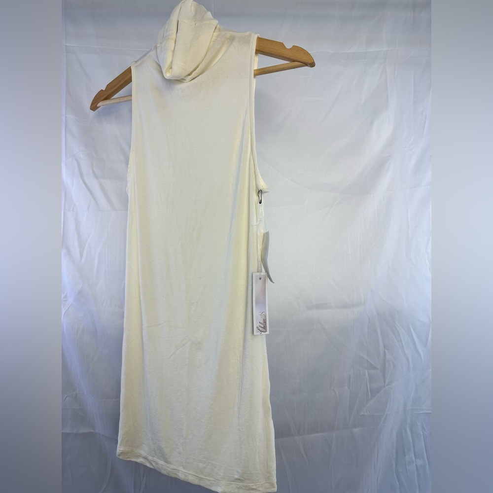 NWT Elegant Cream Sleeveless Turtleneck Top in Luxuriously Soft Sheer Material